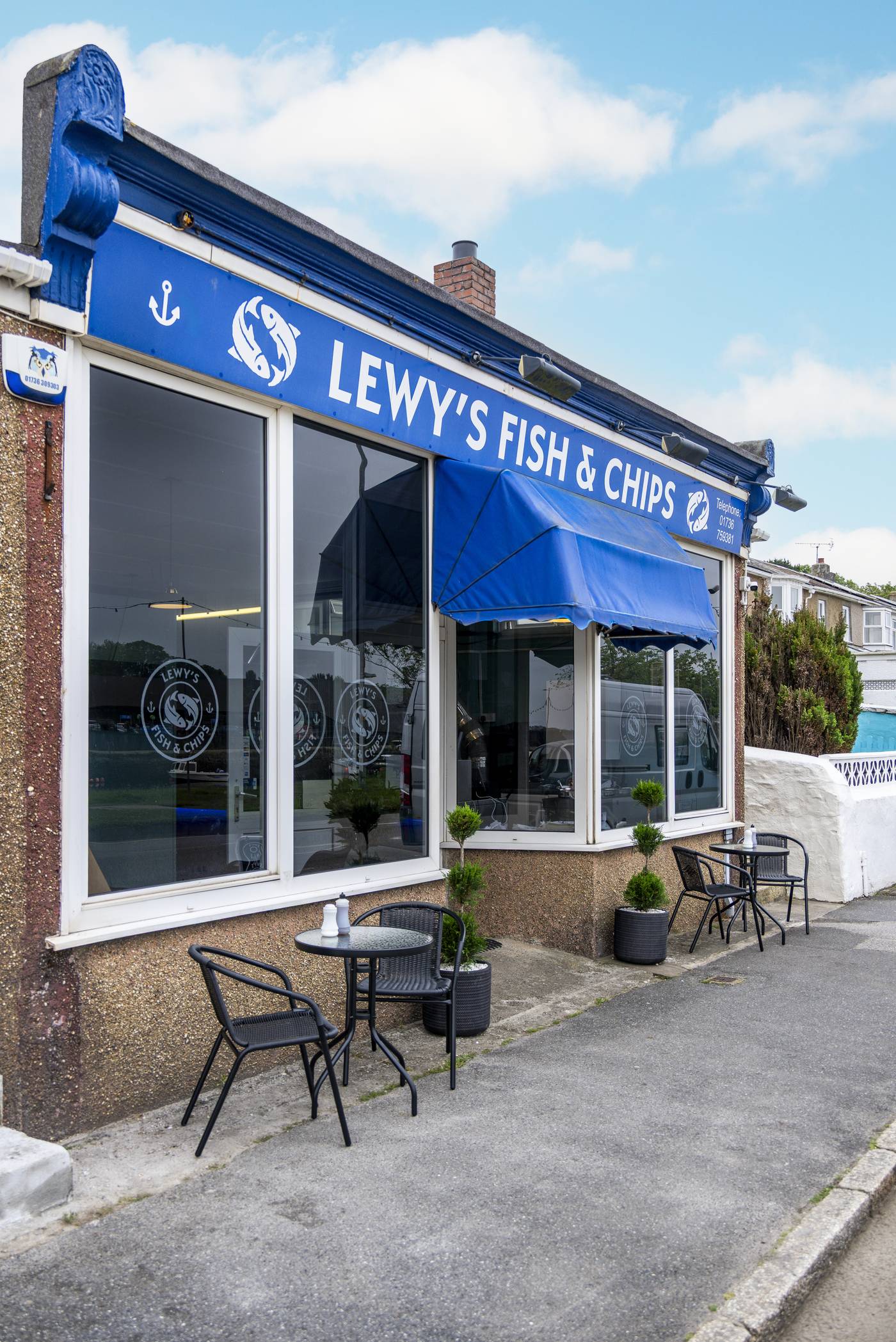 Lewy's Fish & Chips from the side with outdoor seating